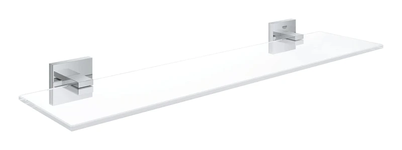 GROHE Start Cube Glass Shelf with Chrome Holders (Glass and Metal, Wall Mounted, Concealed Fastening, Including Screws and Dowels), Size 530 mm, Extra Easy to Fit QuickGlue, 41109000