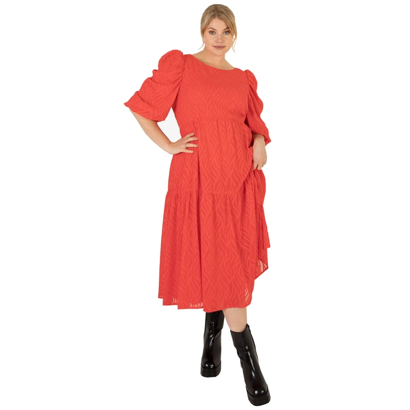 Lovedrobe Womens Plus Size Dress for Ladies Curve Key Backhole 3/4 Sleeves Midaxi High Waist Everyday for Summer Work Office Party Coral Size 26
