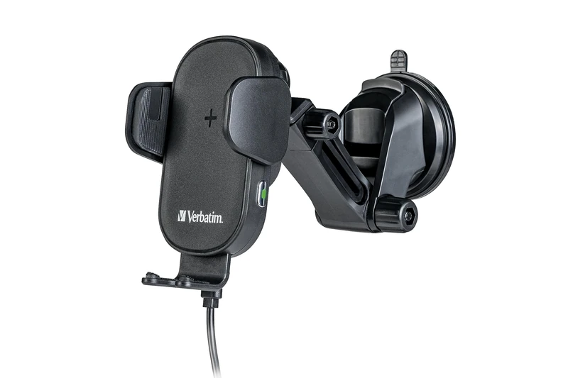 Verbatim Qi Fast Wireless Car Charger FWC-01, Mobile Phone Holder with Charging Function for Car, Inductive Mobile Phone Charging Station, Car Charger for iPhone and Android