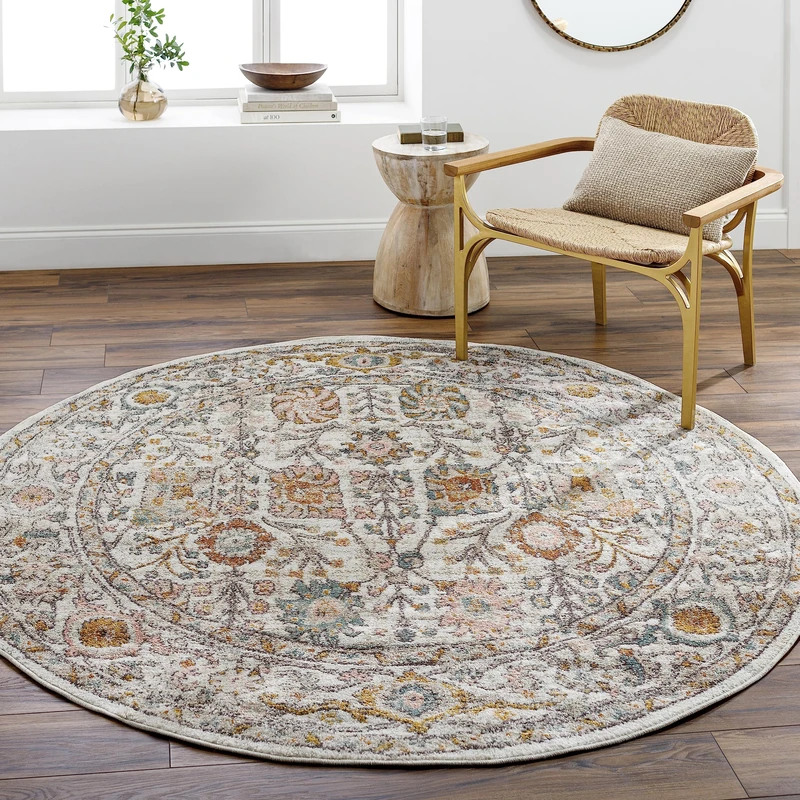 Livabliss Wicklow Vintage Rug - Area Rugs for Living Room 160 cm, Bedroom - Scandi Neutral Rugs, Traditional Patterned Boho Style, Natural Easy Care Pile - Large Rug, Ivory and Pink