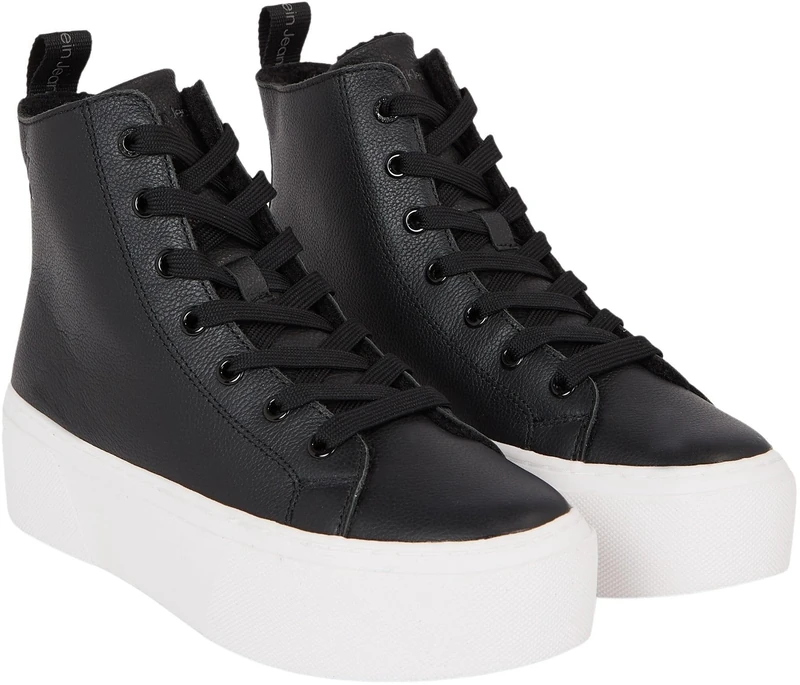 Calvin Klein Jeans Women Cupsole Trainers Cupsole Flatform Mid Shoes, Black (Black/Bright White), 5 UK