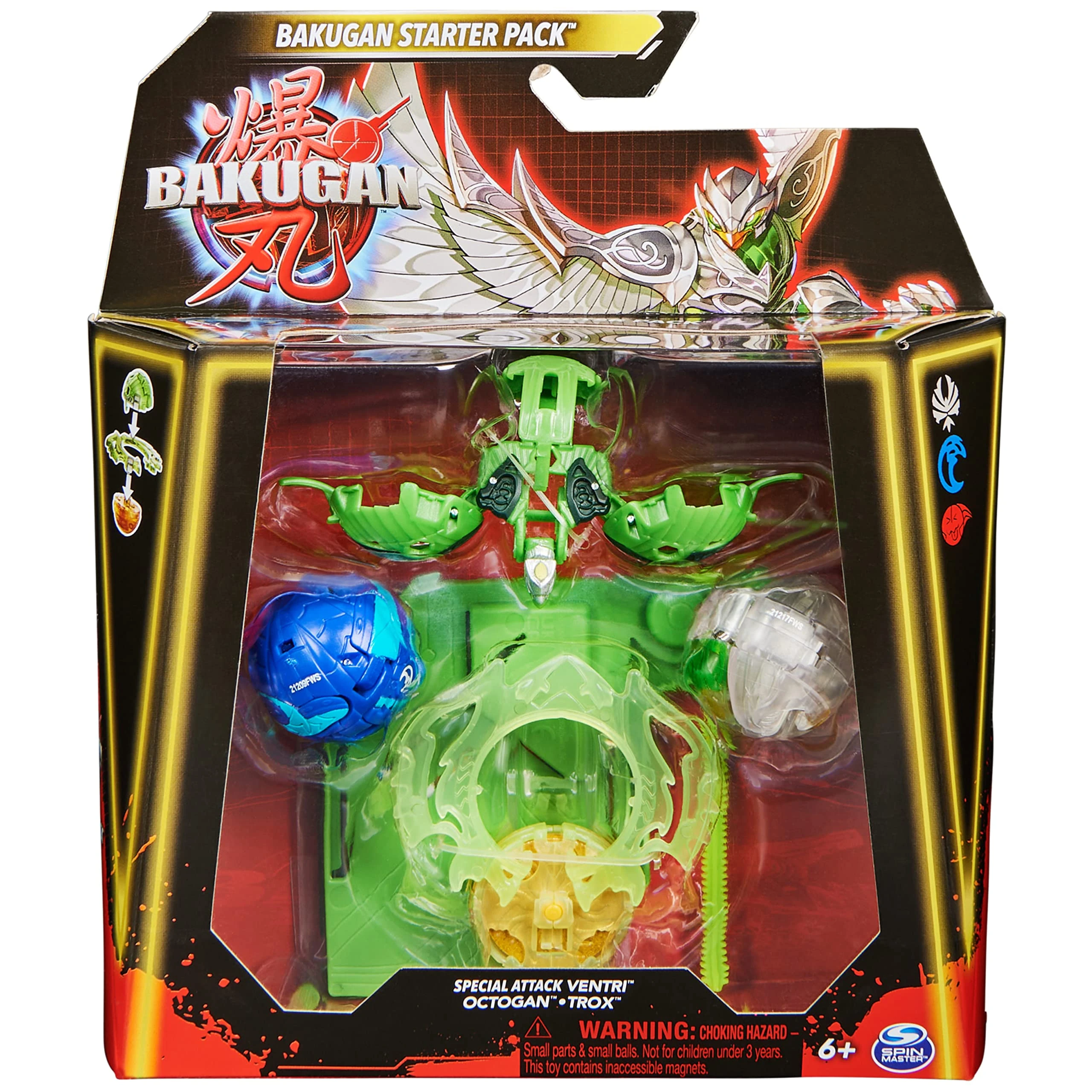 Bakugan Starter 3-Pack, Special Attack Ventri, Octogan and Trox, Customizable Spinning Action Figures and Trading Cards, Kids Toys for Boys and Girls 6 and up