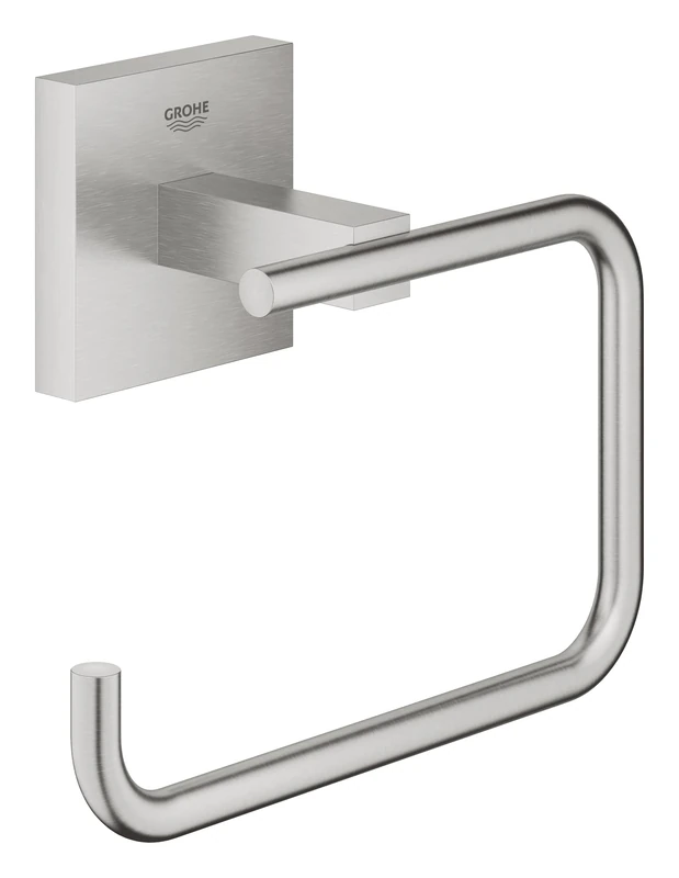 GROHE Start Cube Toilet Roll Holder without Cover (Metal, Wall Mounted, Concealed Fastening, with Screws and Dowels), Size 138 mm, Extra Easy to Fit with GROHE QuickGlue, Stainless Steel, 40978DC0
