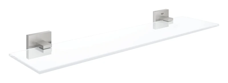 GROHE Start Cube Glass Shelf with Stainless Steel Holders (Glass and Metal, Wall Mounted, Concealed Fastening, with Screws and Dowels), Size 530 mm, Extra Easy to Fit QuickGlue, 41109DC0 - Image 1