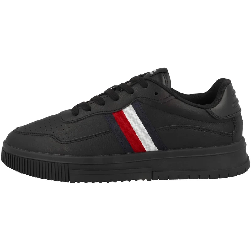 Tommy Hilfiger Men Cupsole Supercup Leather Stripes Trainers, Black (Triple Black), 6.5 UK