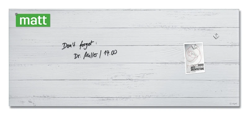 SIGEL GL381 Artverum Magnetic Glass Board, vintage wood pattern White, 130 x 55 cm, safety Glass