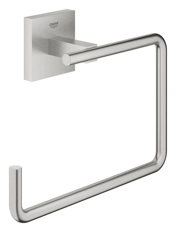 GROHE Start Cube Towel Ring – Bathroom Wall Mounted Towel Holder (Metal, Concealed Fastening, with Screws and Dowels), Size 193 mm, Extra Easy to Fit with GROHE QuickGlue, Stainless Steel, 40975DC0