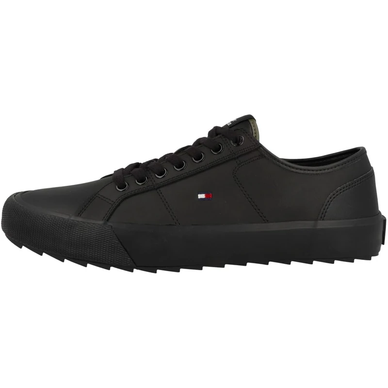 Tommy Hilfiger Men Cleated Trainers Shoes Vulcanised, Black (Triple Black), 10.5 UK