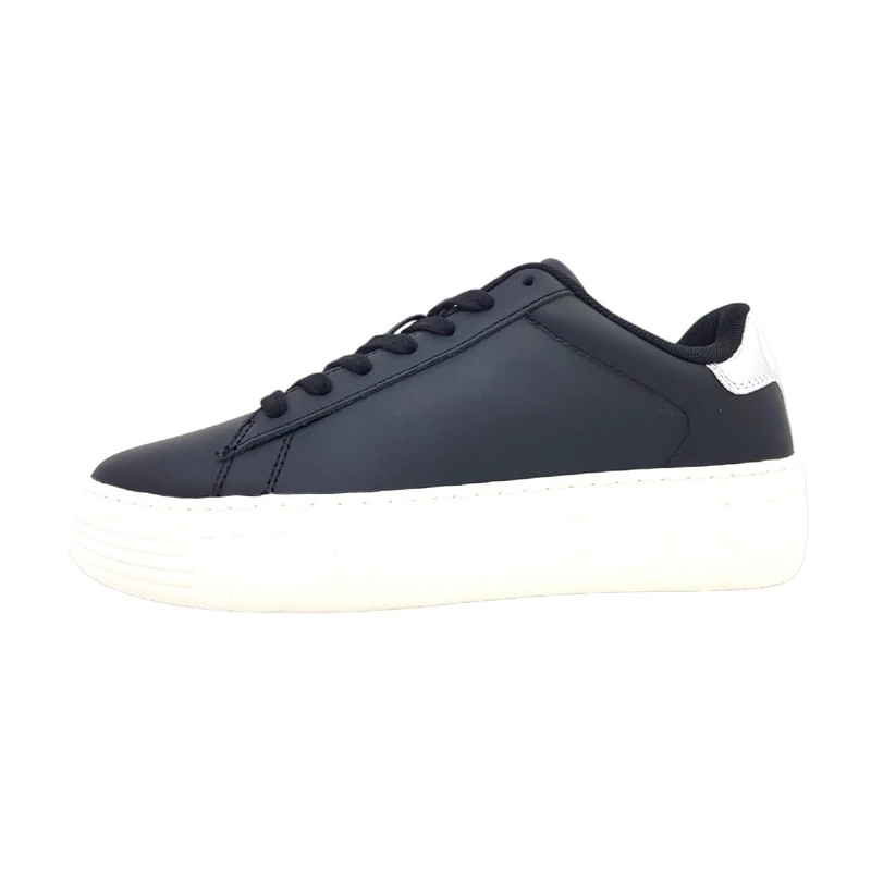 Tommy Jeans Women Cupsole Trainers Leather , Black (Black / Silver), 3.5 UK