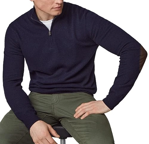 Hackett London Men's Merino Cash Mix HZIP, Blue (Navy), L