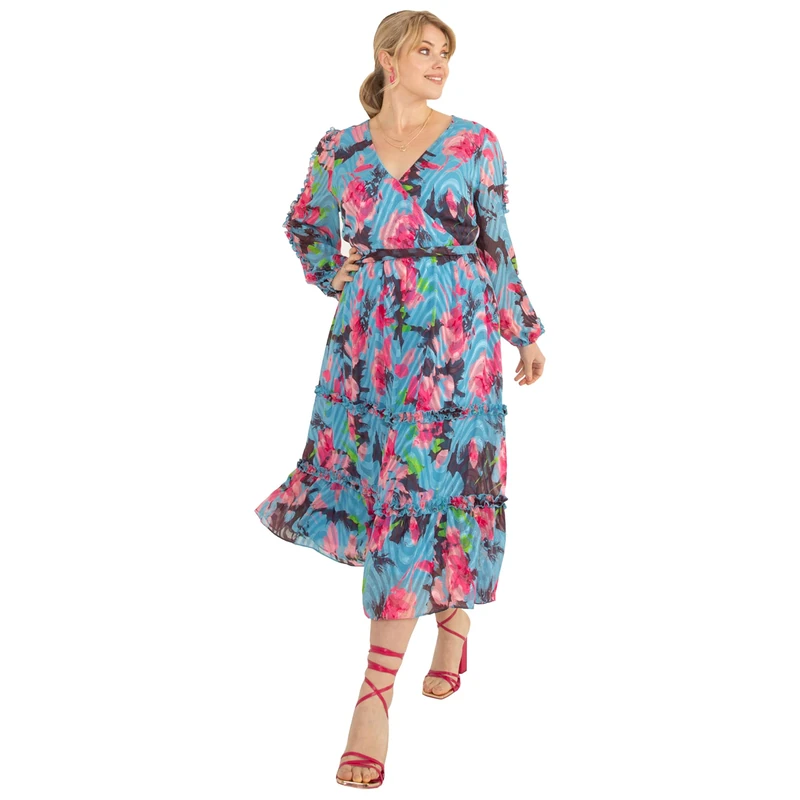 Lovedrobe Plus Size Dresses for Womens Ladies Long Sleeve Maxi Dress Blue Print Size 18