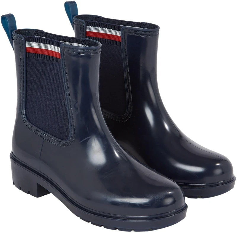 Tommy Hilfiger Women Corporate Elastic Rainboot Half-Length, Blue (Space Blue), 4 UK