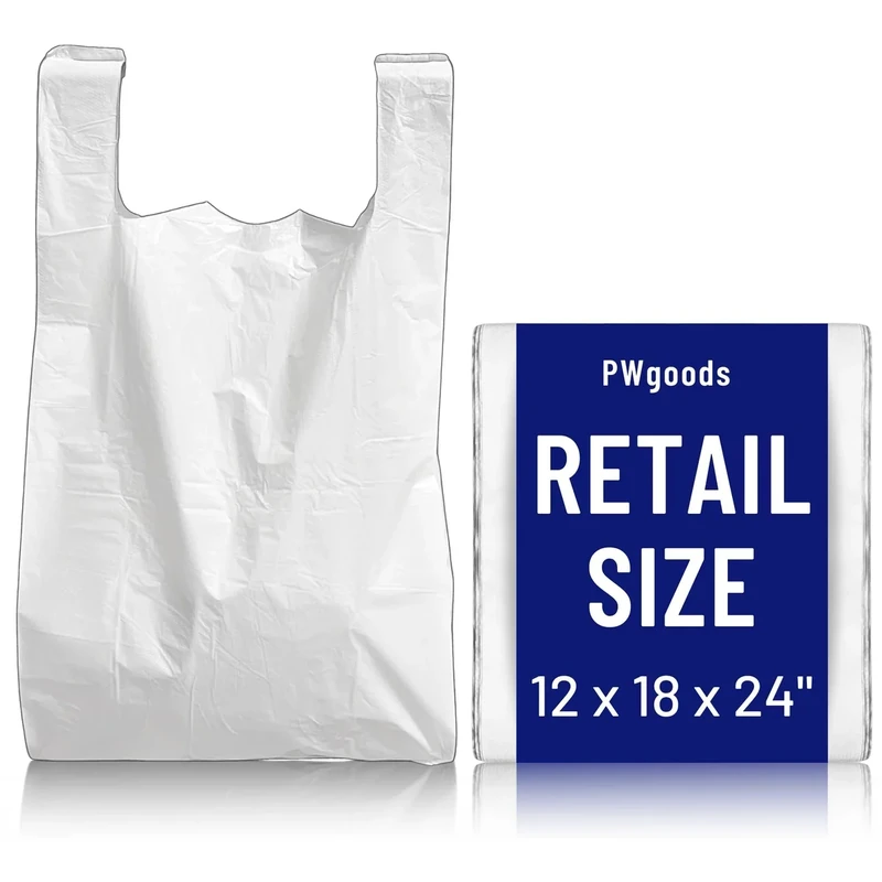 PWgoods Plastic Carrier Bags White - Standard Retail Size 12x18x24, 1000 Pack, Medium Duty Large Carrier Bag with Handles, Groceries Retail Shopping Takeaway Bin