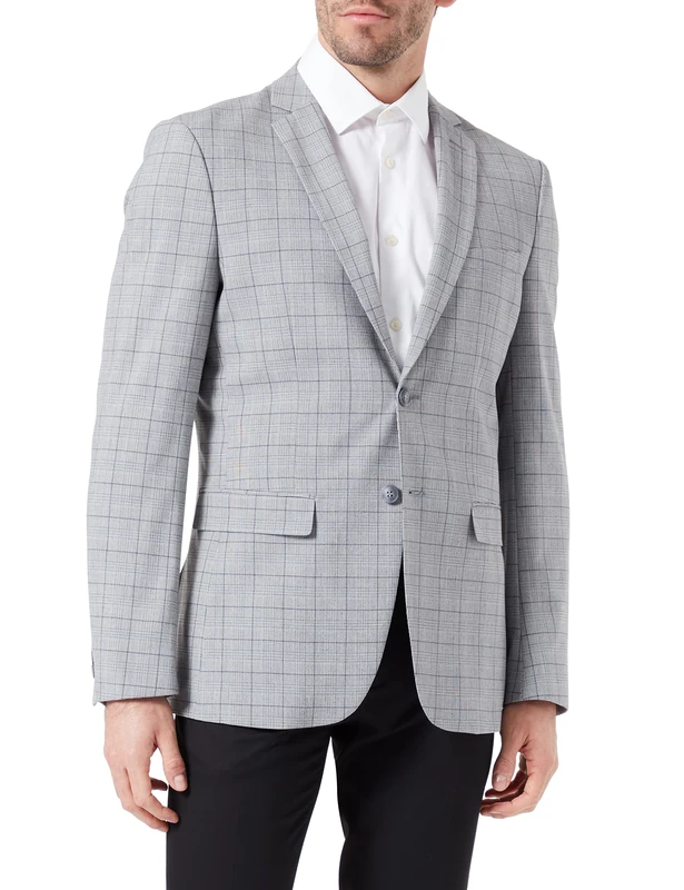 SELECTED HOMME Men's Slhslim-Liam Lt Chk BLZ Flex B Noos Jacket, Light Grey Melange/Checks:Grey, 34R