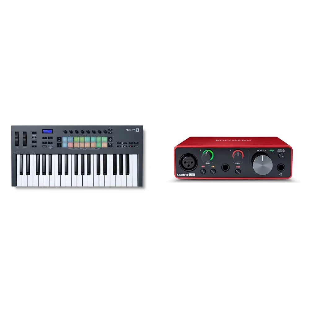 Novation FLkey 37 MIDI Keyboard Controller — Seamless FL Studio Integration with Chord Mode and Scale Mode & Focusrite Scarlett Solo 3rd Gen USB Audio Interface