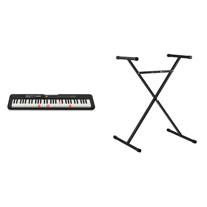 Casio LK-S250AD 61 Touch-Sensitive Key-Lighting Portable Electronic Keyboard in Black with Dance Music Mode with AC Adapter Included & ARST Keyboard Stand - Black