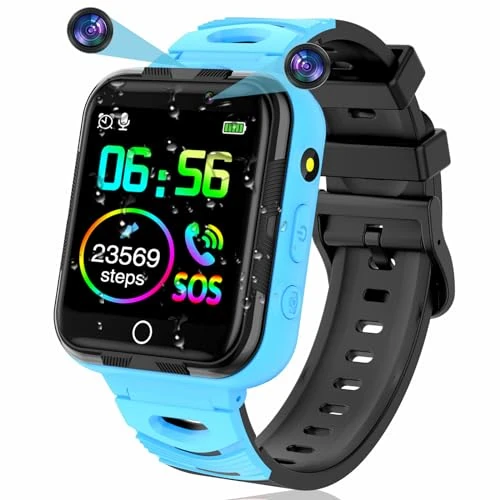 4G Kids Smart Watch for Boys Girls With GPS Tracker, Video Call, Family Chat, SOS, Camera,Pedometer - Kids Watch Birthday Gift for 5-14 Years Old (Azurel blue)