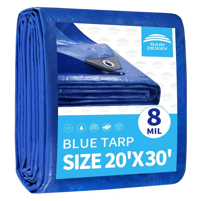 RAINDEWAY Tarps 20x30 Feet 8 Mil Multipurpose Blue Waterproof Tarp