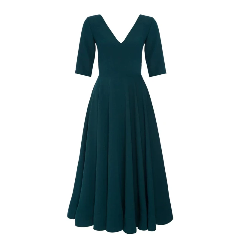 Swing Fashion Women's Sally Rose | Grün Midi Elegant Festive Party Evening Wedding Prom Dress | Ball Gown | V-Neck | 3/4 Sleeves | Green | 40 (L), L