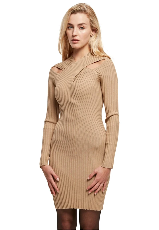 Urban Classics Women's Crossed Rib Knit Dress, Union Beige, 4XL
