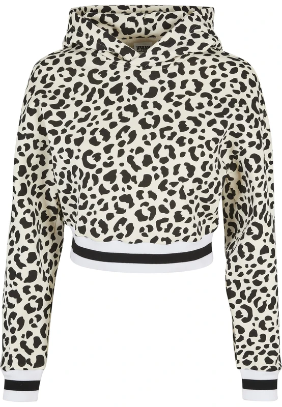 Urban Classics Women's Ladies Short AOP College Hoody Hooded Sweatshirt, Whitesandleo,