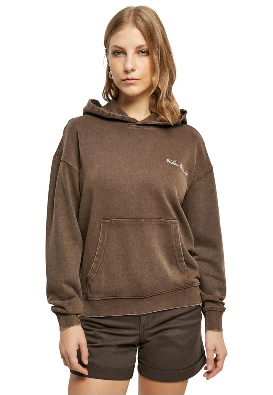 Urban Classics Women's Ladies Small Embroidery Terry Hoody Hooded Sweatshirt, Brown,