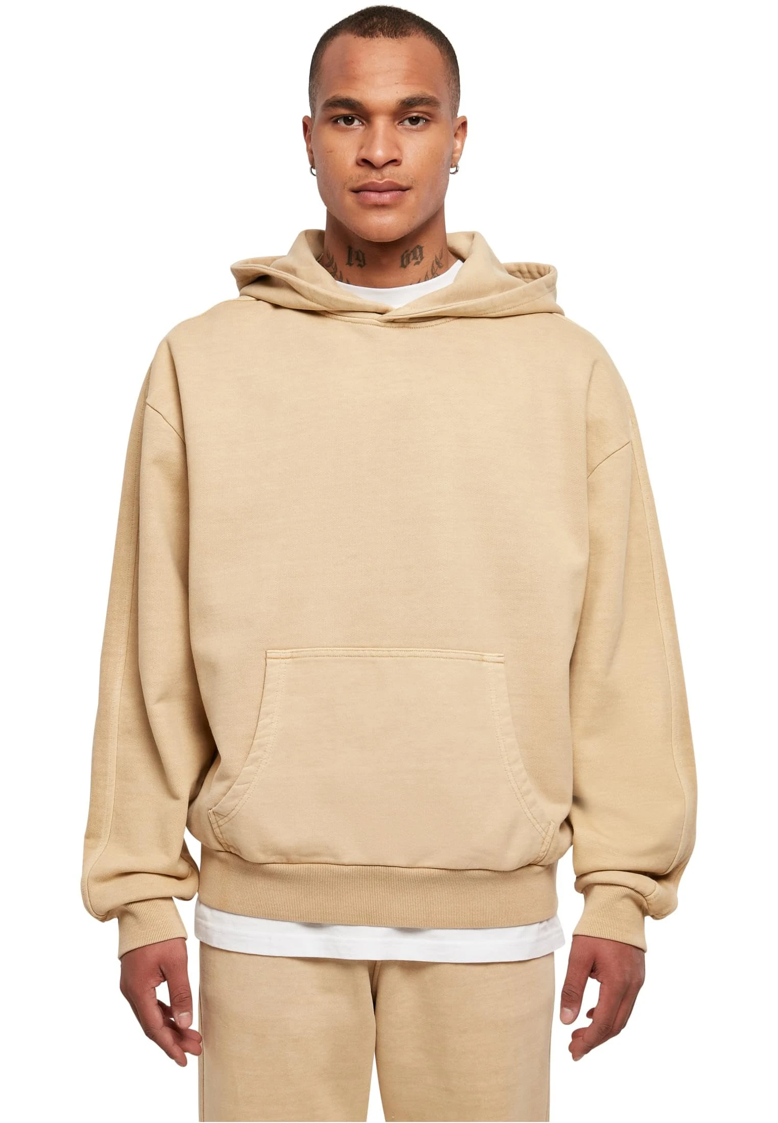 Urban Classics Men's Tb4955-Heavy Terry Garment Dye Full Zip Hooded Sweatshirt, Union Beige, XS