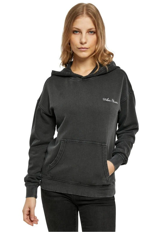 Urban Classics Women's Ladies Small Embroidery Terry Hoody Hooded Sweatshirt, Black,
