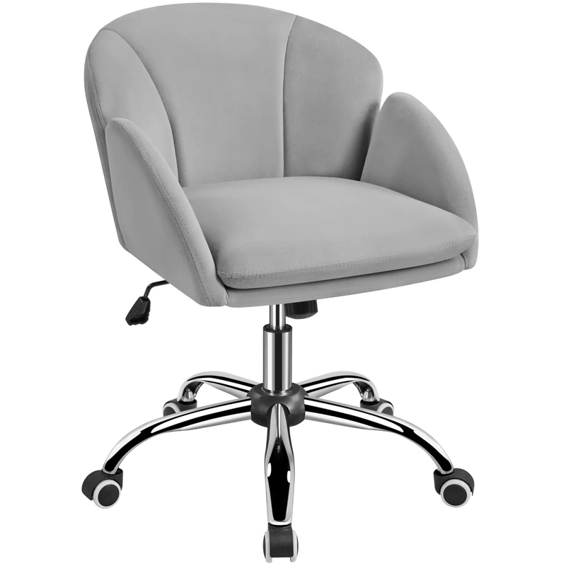 Yaheetech Velvet Office Chair - Cute Makeup Vanity with Armrests, Gray