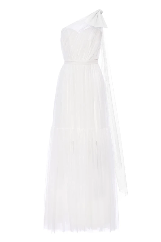 Swing Fashion Women's Ingrid | Weiß | XS Elegant Evening Ball Gown Wedding | Long Chiffon Bridesmaid Cocktail Maxi One Shoulder Dress | White | 34