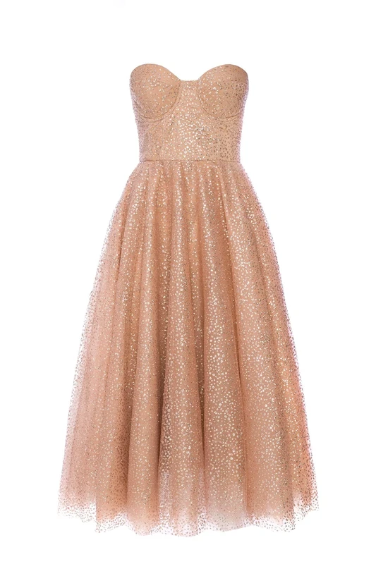 Swing Fashion Women's Glamour | Gold Midi Elegant Festive Party Evening Wedding Prom Ball Gown | Glitter Dress | Corset | Black | 36 (S), Schwarz, S