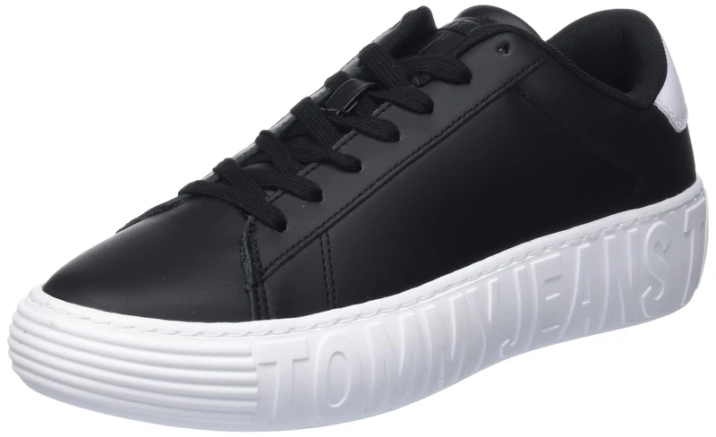 Tommy Jeans Men's Leather Outsole Em0em01159 Cupsole Sneaker, Black, 10 UK - Image 1