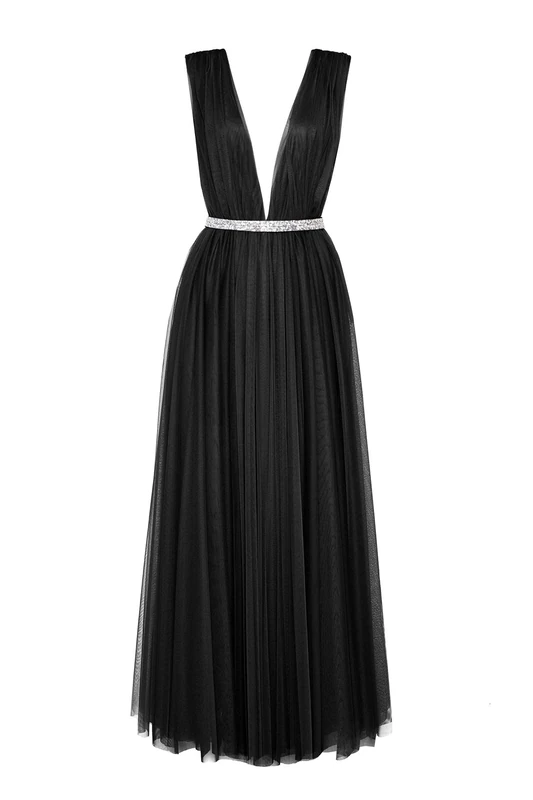 Swing Fashion Women's Flora | Schwarz Elegant Evening Ball Gown | Bridesmaid Cocktail Long Maxi Tulle Dress | Plunging Neckline | Black | 34/36 XS/S, Weiß