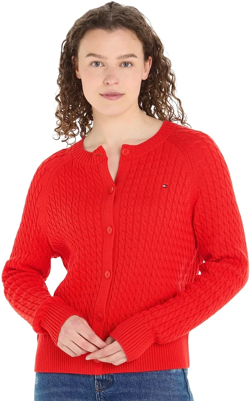 Tommy Hilfiger Women's C-Neck Cardigan with Buttons, Red (Fireworks), L - Image 1
