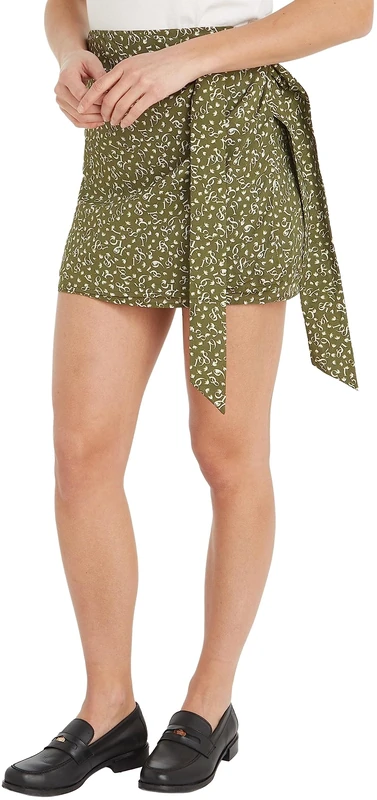 Tommy Hilfiger Women's Skirt Feather Print Mini, Multicolor (Feather Print/Putting Green), 46