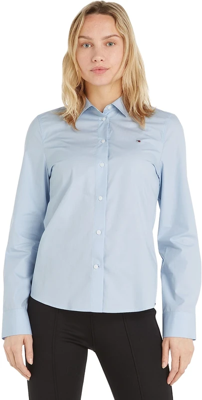 Tommy Hilfiger Women's Organic Regular Blouse, Blue (Breezy Blue), 38
