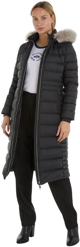 Tommy Hilfiger Women's Down Coat With Fur Winter, Black (Black), XXS