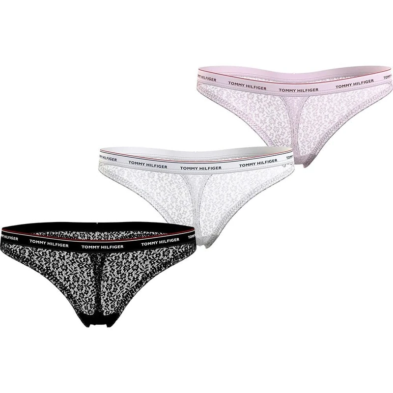Tommy Hilfiger Women's 3 Pack Premium Essential Thongs, Multicolor (Black/White/Light Pink), S