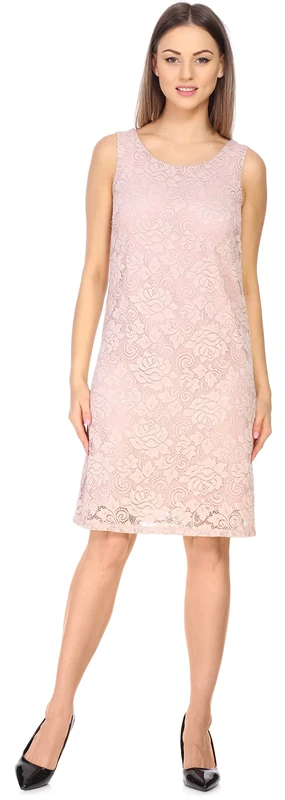 Bellivalini Ladies Dress Knee-Length lace Dress Festive Summer Dress Without Sleeves Rose Pattern Round Neck BLV50-260 (Powder Pink, XL) - Image 1