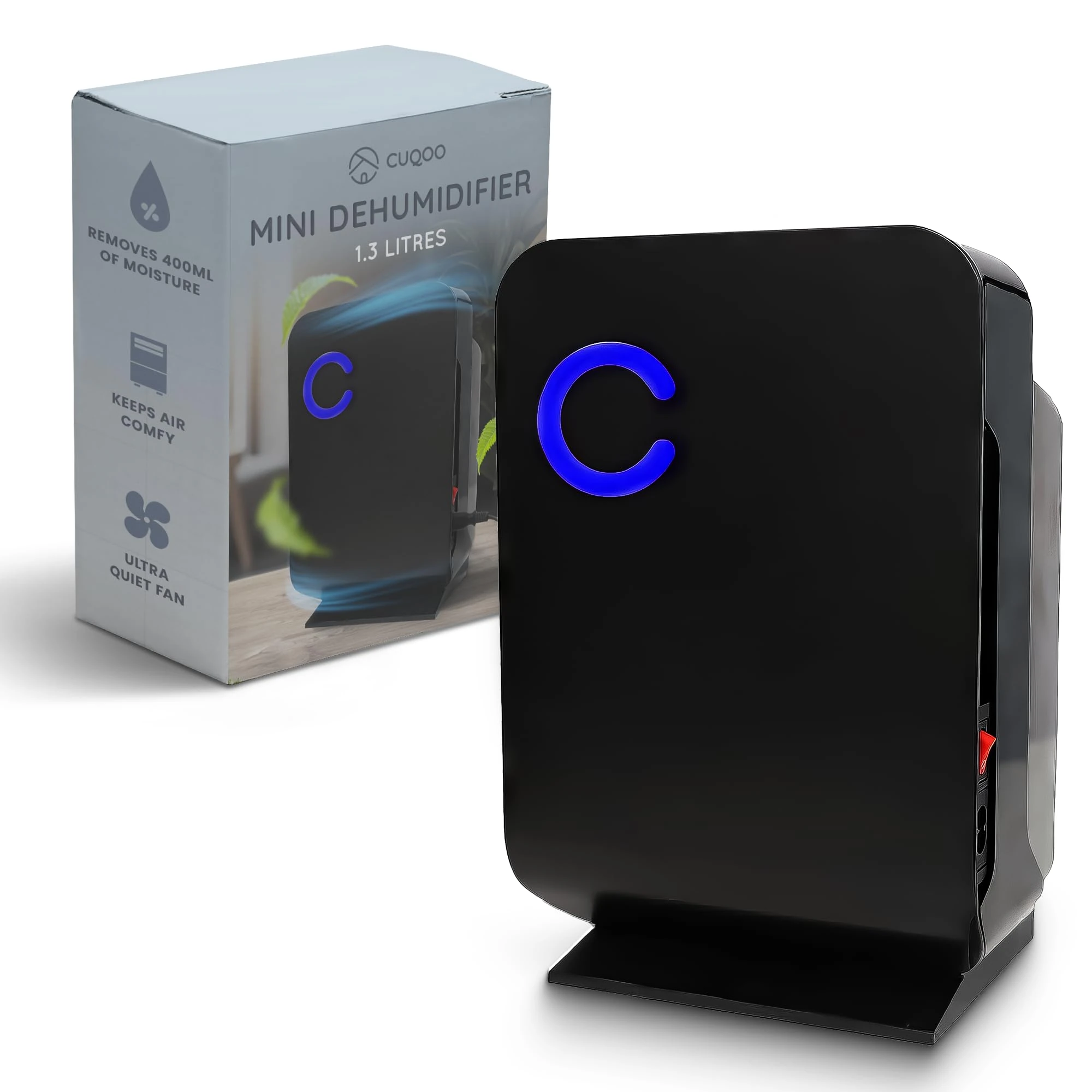 CUQOO Portable Mini Dehumidifier for Home – 1.3L Compact Quiet Dehumidifier for Damp, Mould & Moisture - Auto Shut-Off, Easy One-Touch Use, Moisture Absorber for Bedroom, Office, Kitchen & Wardrobe