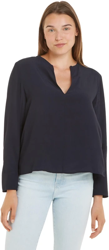 Tommy Hilfiger Women's Viscose Crepe V-Neck Elegant Blouse, Blue (Desert Sky), 44