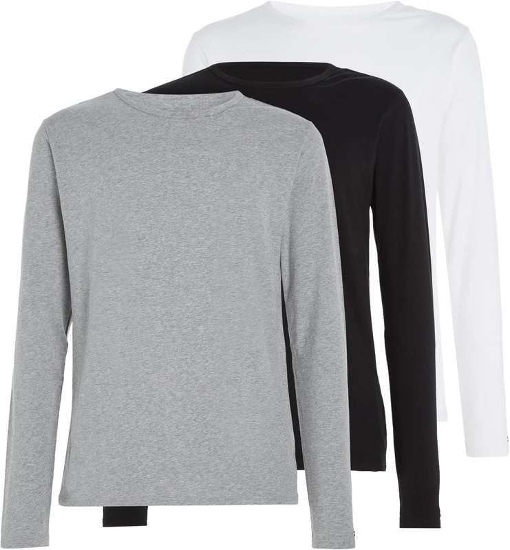 Tommy Hilfiger Men’s 3 Pack Basic Long Sleeve Tops, Multicolor (Black/White/Grey Heather), XL