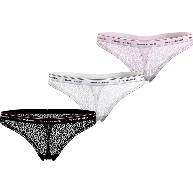 Tommy Hilfiger Women's 3 Pack Premium Essential Thongs, Multicolor (Black/White/Light Pink), L