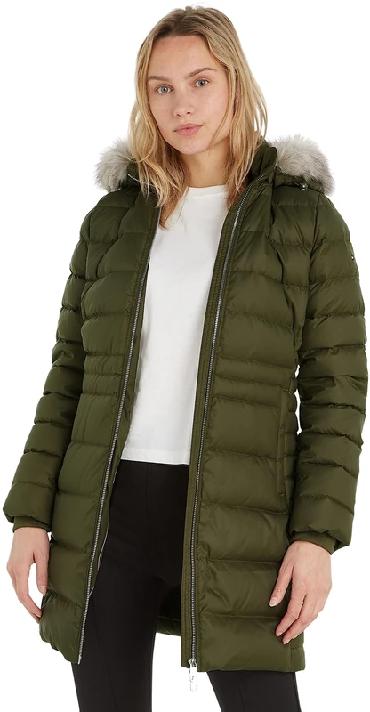 Tommy Hilfiger Women's Down Coat With Fur Winter, Green (Army Green), XXS