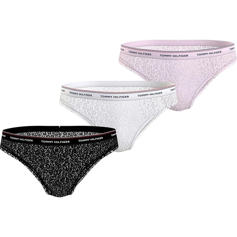 Tommy Hilfiger Women’s 3 Pack Bikini Briefs with Lace, Multicolor (Black/White/Light Pink), XL