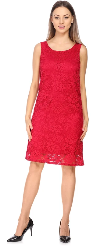 Bellivalini Ladies Dress Knee-Length lace Dress Festive Summer Dress Without Sleeves Rose Pattern Round Neck BLV50-260 (Raspberry, S) - Image 1