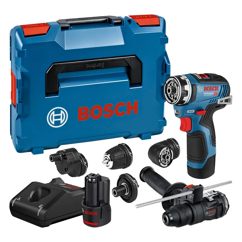 Bosch Professional 12V GSR 12V-35 FC Cordless Drill Driver System (with 4 adapters, 2 GBA 12V 3.0 Ah Batteries, GAL 12V-40 Charger, Additional Handle, in L-BOXX) - Image 1