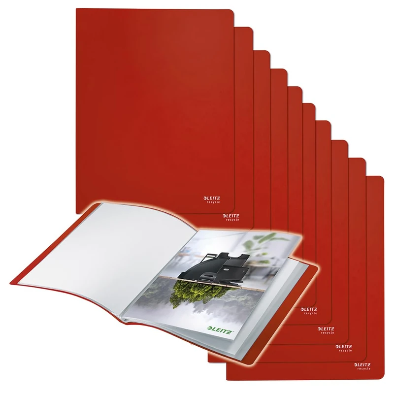 Leitz Recycle 46770025 Folder for A4 Sheets with 40 Transparent Pockets Made of 100% Recyclable Polypropylene Plastic Red