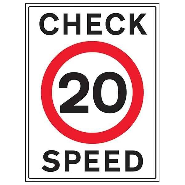 V Safety 20 MPH Speed Check - 600x800mm 3mm Aluminium Composite With Fixing Channel Safety Sign