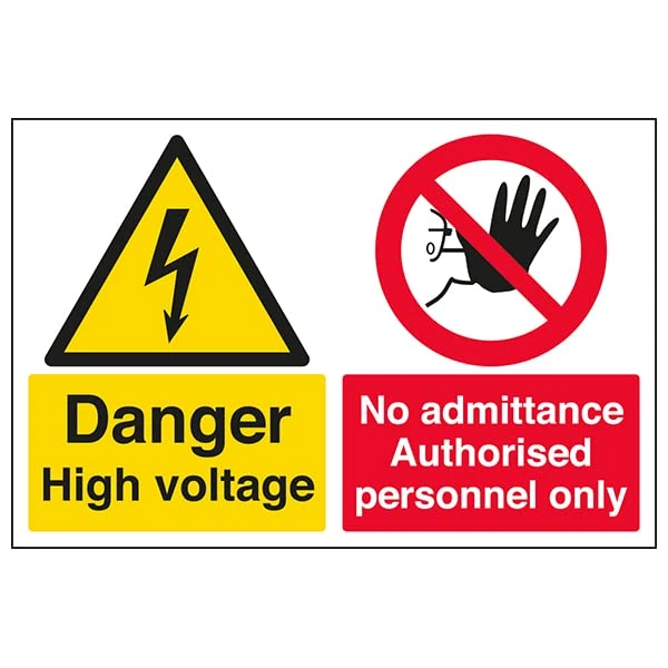 VSafety Danger High Voltage/No Admit. Auth. Personnel Only-800x600mm Class RA1 Reflective 3mm Aluminium Composite Safety Sign